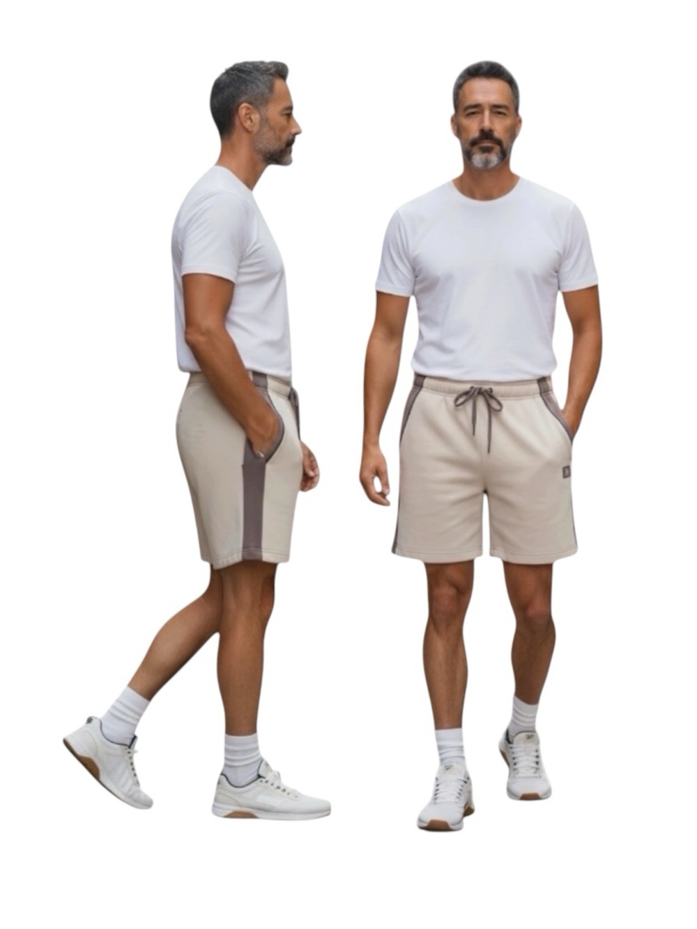 Reebok Men's Light Beige Shorts with Brown Contrast Panels